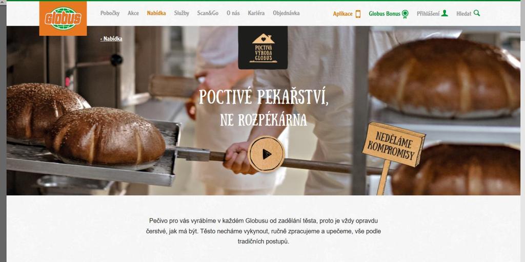 Po odkliknutí se zákazník dostane do sekce nabídek Poctivé pekařství, ne rozpékárna.