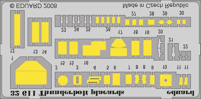 3/3 32 611 P-47D Thunderbolt placards 1/32 scale detail set for TRUMPETER kit sada detailů pro model TRUMPETER 1/ 32 3. Do not touch the adhesive areas of the etched components. 3. Nesahejte na části dílů, na kterých je naneseno lepidlo.