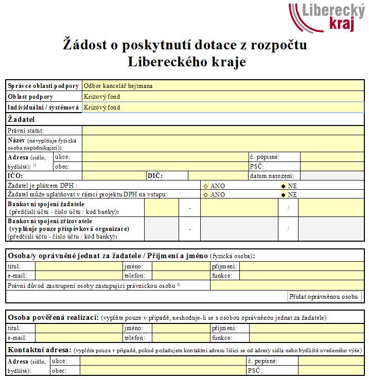 Vzor žádosti o dotaci z Krizového