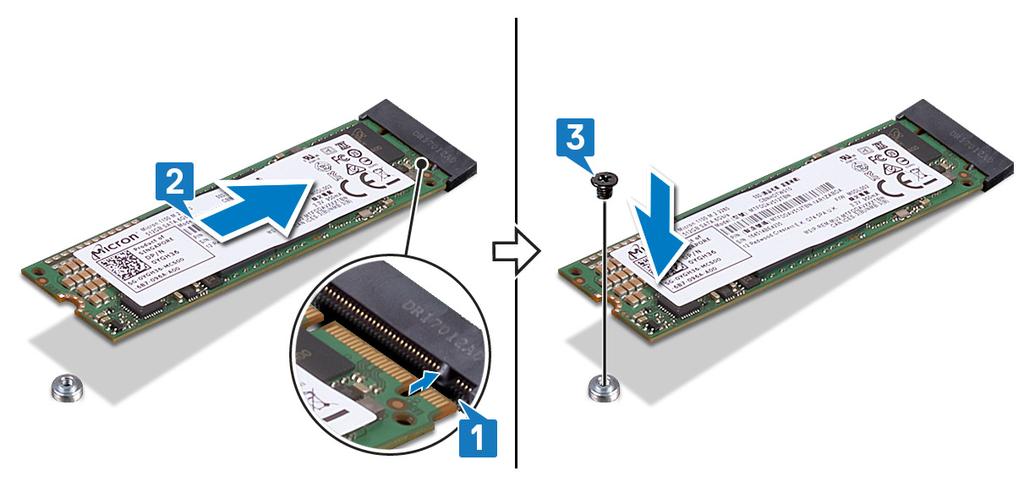 Montáž disku SSD / paměti Intel Optane VAROVÁNÍ: Před manipulací s vnitřními částmi počítače si přečtěte bezpečnostní informace dodané s počítačem a postupujte podle kroků popsaných v části Před
