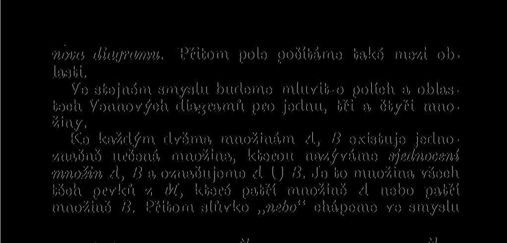 Ke každým dvěma množinám A, B existuje jednoznačně určená množina, kterou nazýváme sjednocení množin A, B a označujeme A (J B.