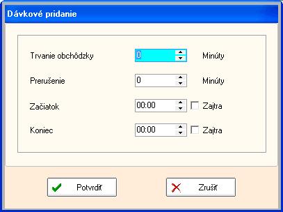 Vyplňte hodnoty v zobrazeném okně Trvání obchůzky: zadejte čas trvání obchůzky.