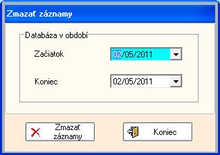 5.2 Smazání údajů Pro smazání databázových údajů, klikněte na Databáze údajů a z rolovacího menu vyberte Smazání údajů.