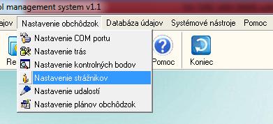 obchůzek a z rolovacího menu vyberte Nastavení strážníka.