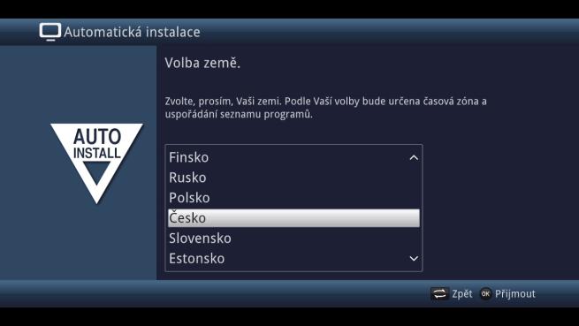 > Označte tlačítky šipek požadovanou řeč menu. Odpovídaje této volbě se nastaví automaticky upřednostňovaná řeč audia. Toto můžete kdykoliv změnit prostřednictvím menu.