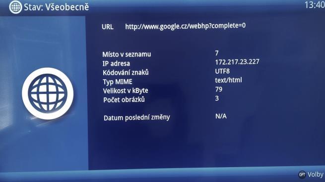 > Zvolte si v opční volbě (OPT) položku Stav. > Tlačítky šipek nahoru/dolů si můžete zvolit všeobecný status nebo bezpečnostní status a nechat si jej zobrazit stiskem tlačítka OK. 8.