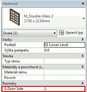 Příkaz rozlišuje dveře levé (označené L) a pravé (označené P). To poskytuje možnost kontroly strany otevírání bez úprav jednotlivých rodin dveří. Pro dveře, kde strana otevírání nemá smysl (např.