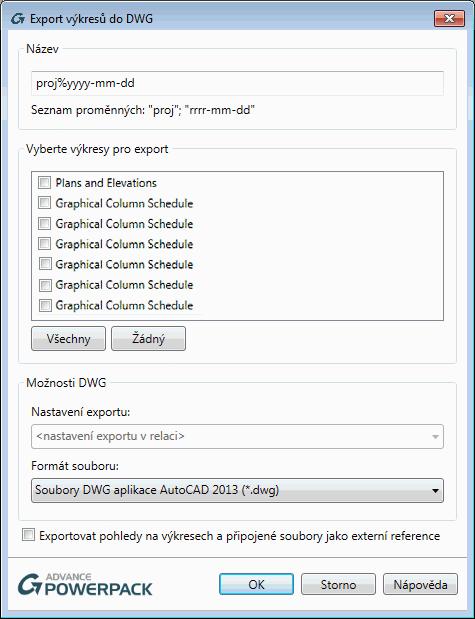 3: Export výkresů do DWG Tento nástroj umožňuje hromadný export výkresů Revitu do formátu DWG.