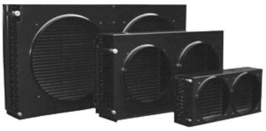 Vzduchem chlazené kondenzátory UA, bez ventilátorů 1) Ventilátory nejsou součástí dodávky Provední měď / hliník. Standardní barevné provedení - zelená.