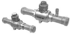 Kulové ventily GBC Danfoss pro CO 2 K otevření nebo uzavření ventilu je třeba 1/4 otočky Bi-flow, měděné vývody pro pájení Teplotní rozsah: -40 C až +100 C Maximální pracovní tlak: 90 / 75 bar S