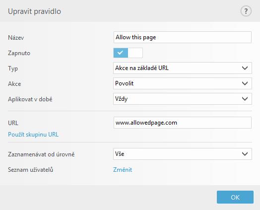 Rozhodněte se, zda chcete pravidlo vytvářet na základě URL nebo kategorie. Akce na základě URL Pravidlo bude platné pro konkrétní stránku deﬁnovanou v poli URL.