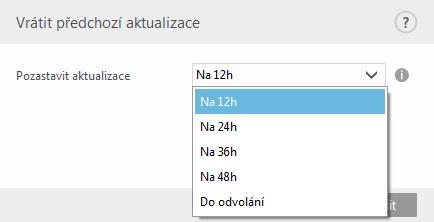 Možnost Do odvolání vyberte v případě, kdy chcete aktualizace modulů obnovit ručně. Protože tato možnost představuje potenciální bezpečnostní riziko, její výběr nedoporučujeme.