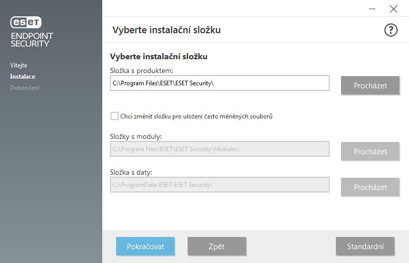 Kliknutím na tlačítko Pokračovat a Instalovat zahájíte instalaci produktu. Instalace (.msi) Po spuštění.msi instalačního balíčku se zobrazí průvodce, který vás provede celým procesem instalace. Účel.
