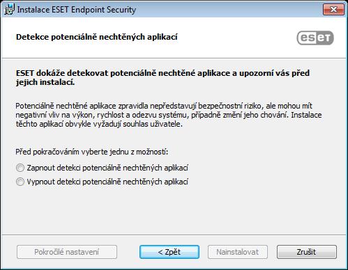 Kliknutím na tlačítko Instalovat zahájíte instalaci produktu. Po dokončení instalace budete vyzváni k aktivaci produktu ESET Endpoint Security. Pokročilá instalace (.