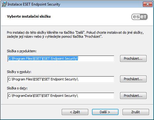 C:\Program Files\ESET\ESET Security\ Deﬁnovat můžete také složku pro uložení programových komponent a dat programu.