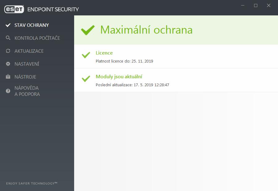 Nastavení obsahuje možnosti nastavení ochrany pro Počítač., Síť a Web a mail.