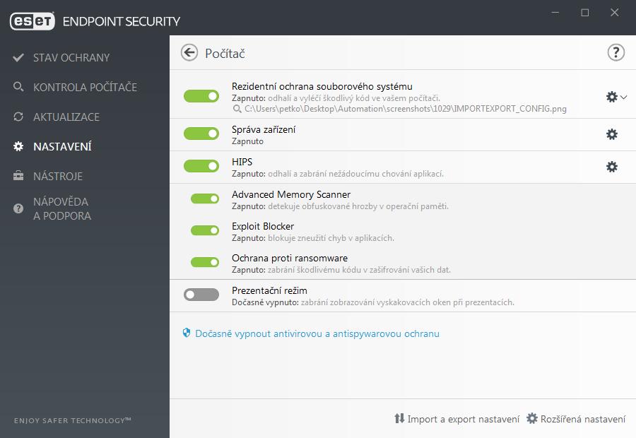 Poznámka Pokud vypnete výše uvedeným způsobem jednotlivý bezpečnostní modul, automaticky se znovu zapne po restartování počítače.