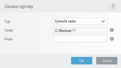 Pro více informací se podívejte do části příklady formátů výjimek. Vyloučit hrozbu Je třeba uvést platný název ESET detekce/hrozby.