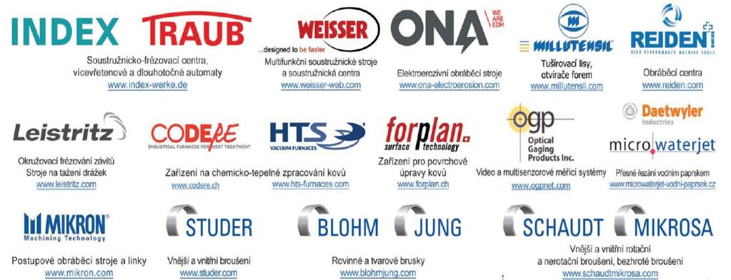 Pro informaci Vám zasíláme přehled zastupovaných firem: Vertikální 3-osé a 5-osé obráběcí centra www.