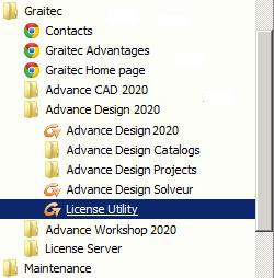 INSTALLATION GUIDE Vrácení licence online Před vrácením licence, ukončete spuštěné Advance. 1. Z menu Windows vyberte: Programy > Graitec > Advance Design 2020 > License Utility.
