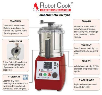 (pro zobrazení větší velikost klikněte na obrázek) Standardní vybavení Robot Cook obsahuje: vyhřívanou nádobu, transparetní víko se stíracím zařízením, nůž s velmi jemným zubatým ostřím.