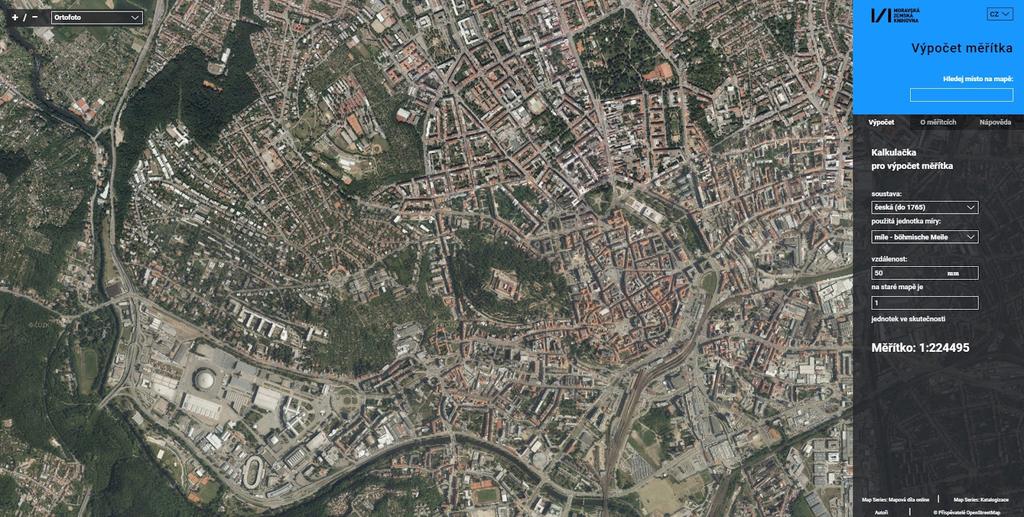 a ve druhém poli vybere využitou délkovou jednotku. Následně změří délku vyznačeného grafického měřítka a zapíše tento údaj v milimetrech do třetího pole.