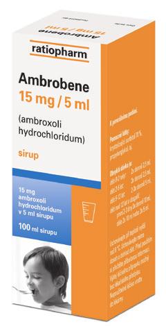 VE SPOLUPRÁCI S Platnost 12. 9. 31. 10. 2019 AMBROBENE 15 MG/5 ML sirup 100 ml Osvědčený přípravek na vlhký kašel účinně rozpouští hlen a usnadňuje vykašlávání. Sirup vhodný i pro děti včetně kojenců.