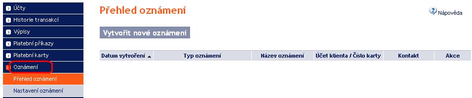 Oznámení o vybraných událostech Ve volbě Oznámení je možné nastavit zasílání oznámení o vybraných