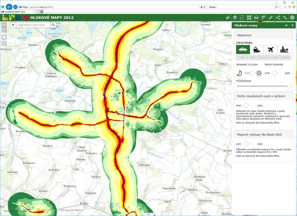 GIS a hluk Mapová aplikace kombinace map,