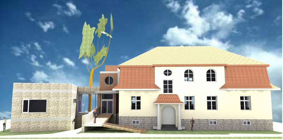 snímek z architektonické studie - venkovní pohled přední snímky z architektonické studie - venkovní