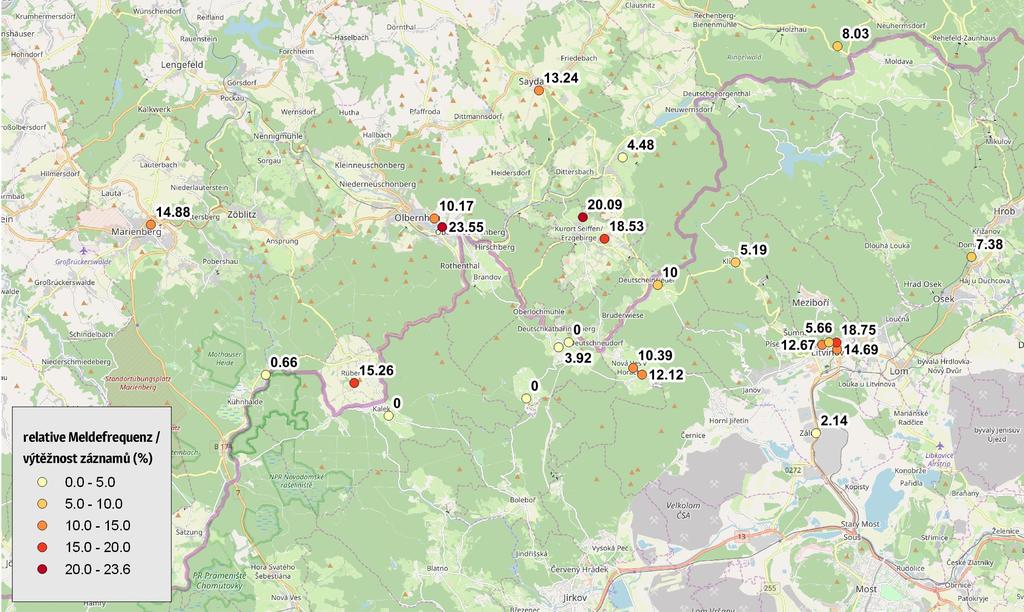 Anzahl der Geruchsereignisse und deren relative Meldefrequenz