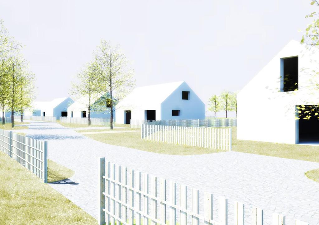 obr. 9 Příklad vhodného uplatnění regulativů vycházejících z místí architektury (kulisa dochovaných kamenných stodol) pro zachování jejího charakteru [9] obr.