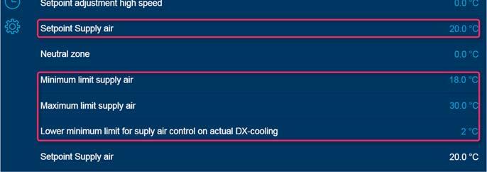 minimum limit for supply air control on actual DX-cooling: 2 C 3.2.2 Regulace teploty odvodního vzduchu (Extract temp.