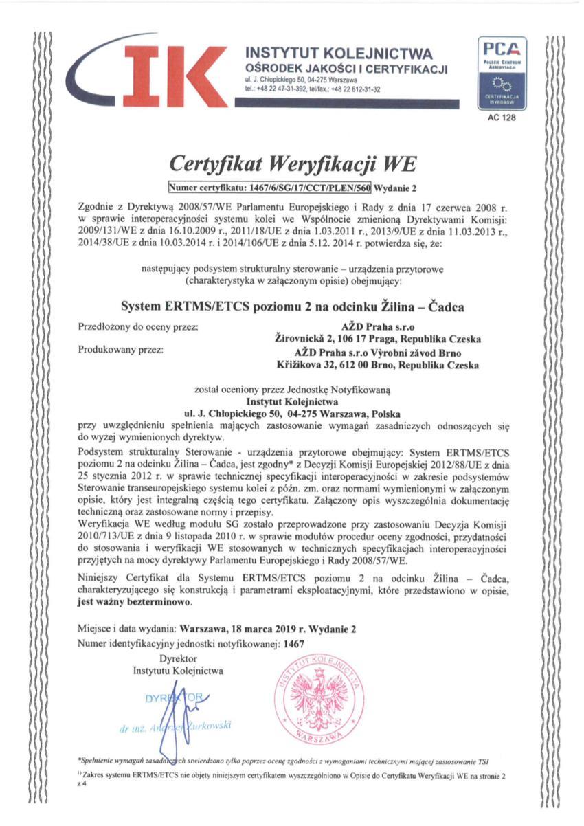 Nový certifikát subsystému 29.