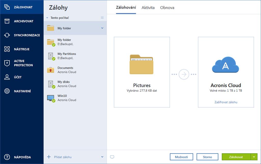 Jakmile se online zálohování spustí, můžete aplikaci Acronis True Image 2020 zavřít. Zálohování bude pokračovat na pozadí.