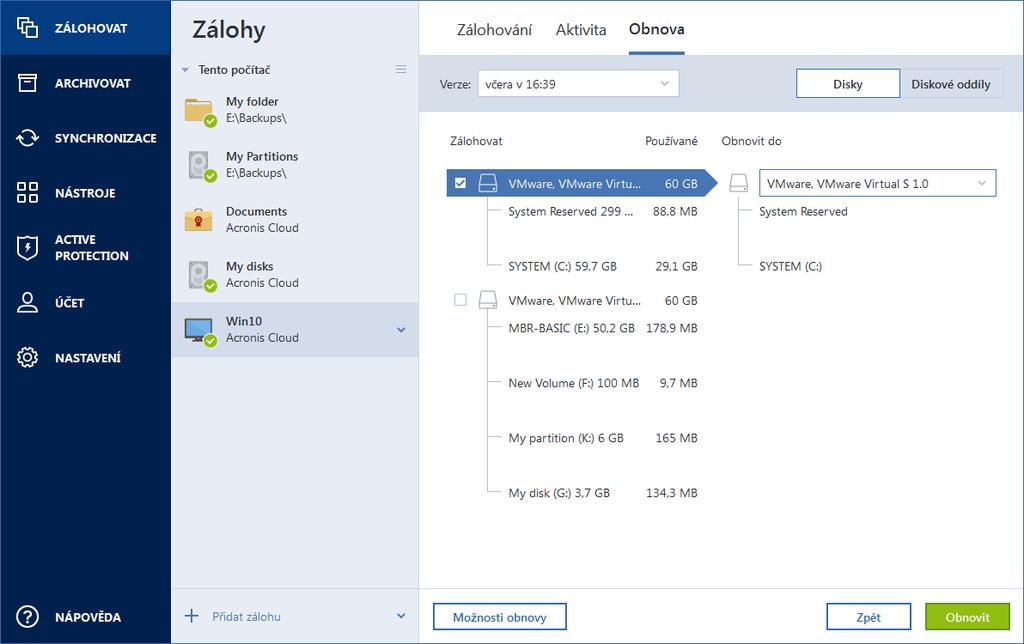 1. Spusťte aplikaci Acronis True Image 2020. 2. Chcete-li obnovit data z úložiště Acronis Cloud, ujistěte se, že jste přihlášeni do účtu Acronis. 3.