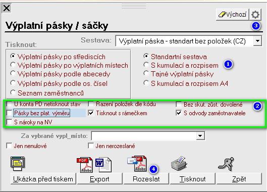 ad 1. zvolíte si typ výplatního lístku - rozdíly mezi formáty: standardní sestava - tento