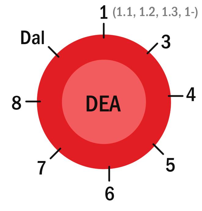 113 KREV první číslo za akronymem DEA označuje lokus, druhé alelu, DEA 1.1 a 1.