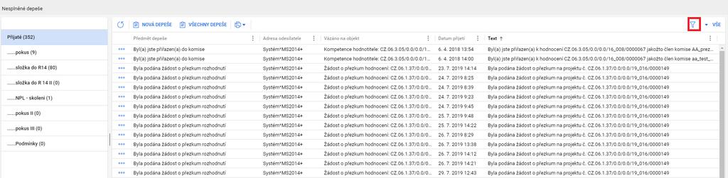 Nesplněné depeše na nástěnce - IV Filtrování depeší na nástěnce Prostřednictvím ikony m je možné si na nástěnce nastavit vlastní filtry obdobně jako na jiných formulářích NPL Protože