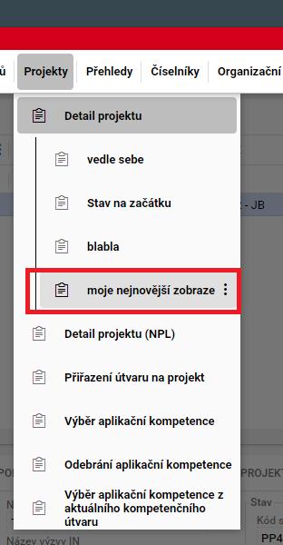 Zobrazení konfigurace v menu Pokud uživatel zatrhne checkbox Zobrazit v menu, zařadí se