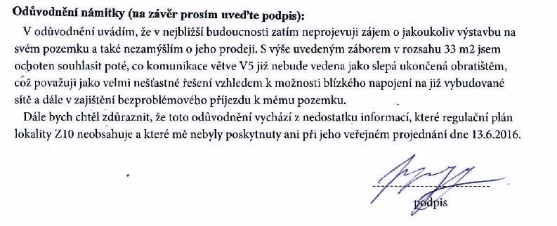 Rozhodnutí o námitkách: Námitce se nevyhovuje.