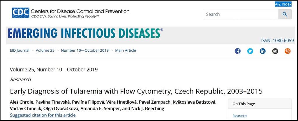 tomu dokážeme tularemii předběžně diagnostikovat o týden až dva dříve, než je to obvyklé kdekoli ve světě.