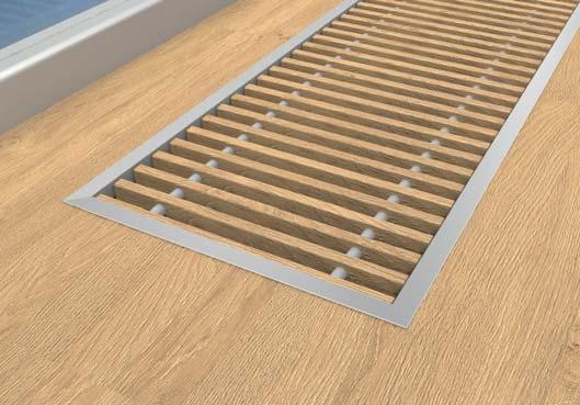 Pro instalaci do podlah, které těsně doléhají na korpus konvektoru. Vhodné pro dlažbu, pohledový beton, cementové stěrky, kamenné podlahy, lino, korek, atd.