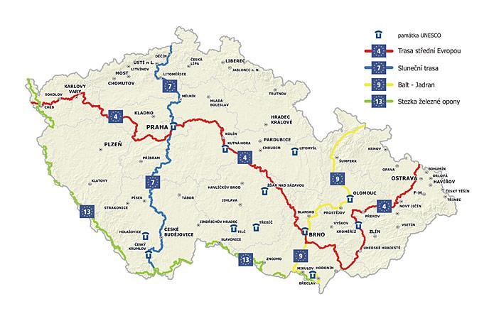 Obr. 5: Vedení tras EuroVelo na území České republiky Zdroj: www.ceskojede.cz Na serveru českojede.cz se píše, že po dokončení evropské sítě se její potenciál odhaduje na 14,5 mil.