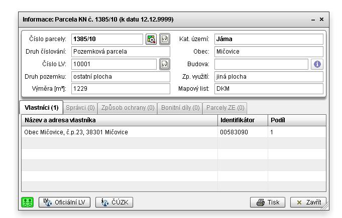 datu aktualizace dat KN v GIS Náhledový úplný výpis KN k datu aktualizace dat KN v GIS Grafické vrstvy KN Doplnění informací o