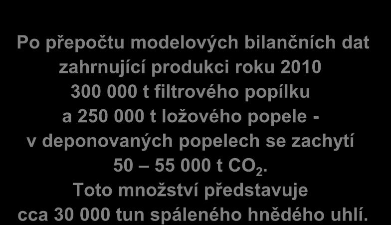 Dílčí vyhodnocení pro ČEZ Po přepočtu modelových bilančních dat zahrnující produkci roku 2010 300 000 t filtrového popílku a 250 000 t