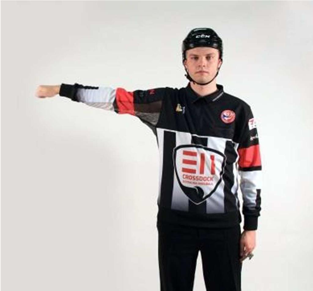 - Menší trest (2') nebo - Větší trest + automaticky osobní trest do konce utkání (5' + OK) 82 ČÁST 5 TRESTY Obrázek 41: Signál pro rány pěstí nebo hrubost Výklad ČMSHb k pravidlu 523 1.