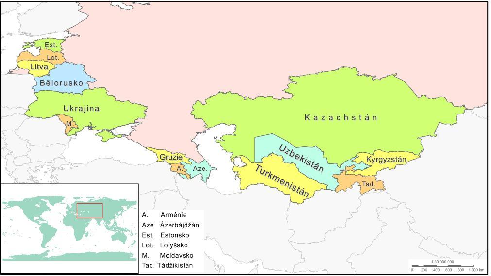 Obrázek 1: Nástupnické státy Sovětského svazu R u s k o Zdroj: vlastní zpracování 4. 1. Etnické složení SSSR v roce 1989 Úvodem této kapitoly je třeba zmínit metodologické obtíže, které provázejí práci s daty týkající se etnicity a jejich vyhodnocování.