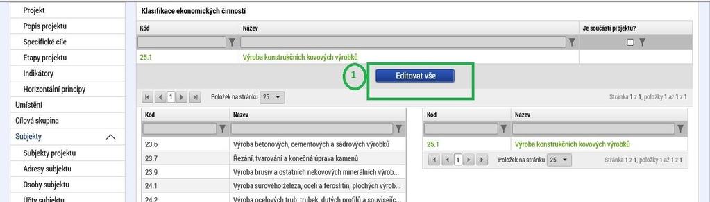 3) Následně se Vám zobrazí okno pro potvrzení, kde kliknete na OK a nežádoucí CZ-NACE se z levé strany vymažou C.