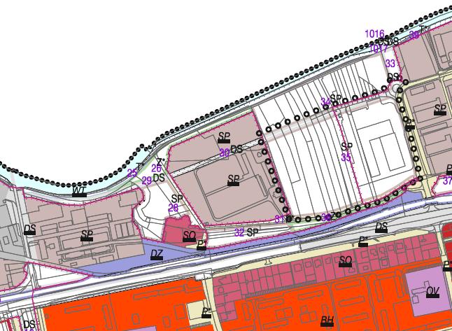 Obrázek 4: Výřez z hlavního výkresu Územního plánu Zlína Invariantní řešení záměru je dáno předprojektovou přípravou záměru, která nalezla vhodný prostor pro jeho realizaci, který vyhovuje potřebám